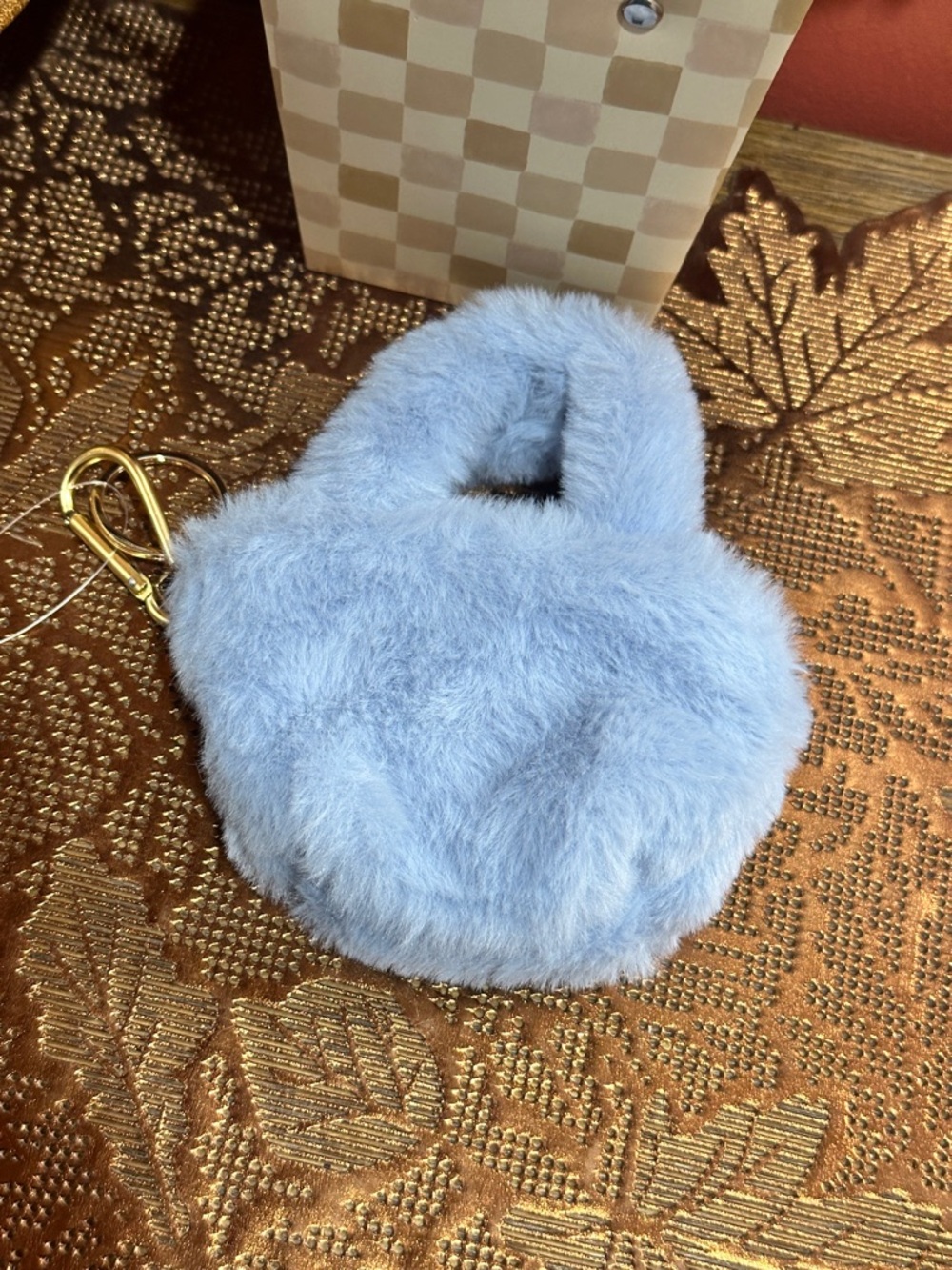 Claire's Sky Blue Faux Fur Keyring with Gold Hardware